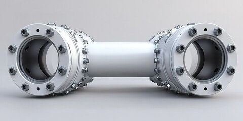 Poster - Industrial pipe fitting displayed on a neutral background showcasing its engineering design and assembly for construction use