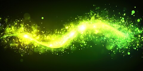 Poster - Vibrant green particles swirl together, creating a dynamic and energetic visual effect in a digital space at night