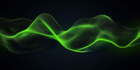 Poster - Vibrant green wave pattern with dotted texture on a dark background showcasing fluid movement and depth