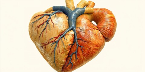 Poster - Heart anatomy illustration showing veins, arteries, and chambers in vivid detail for educational purposes