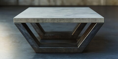 Poster - Modern concrete table with geometric metal base displayed in contemporary interior space