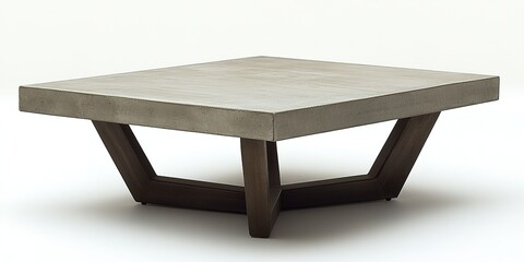 Poster - Modern square coffee table with concrete top and wooden base designed for contemporary living spaces