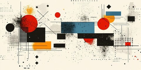 Poster - Abstract composition featuring bold colors and geometric shapes on a textured background