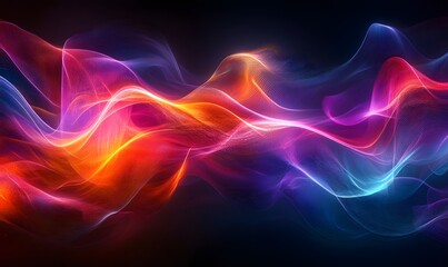Poster - Abstract luminous waves of gradient color flow on dark background creating soft visual