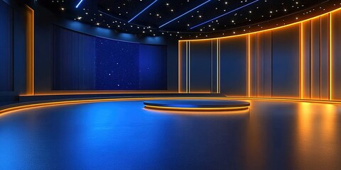 Poster - Modern stage setup with blue and orange lighting for performances in a darkened venue