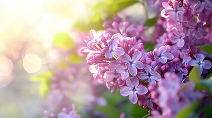 Aufkleber - Close-up of lilac blossoms, soft purple petals, sunlit background, conveying spring, freshness, and serenity