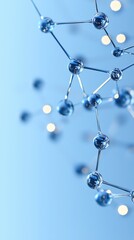 Poster - Molecular structure abstract with glowing lights in blue. Science and technology background
