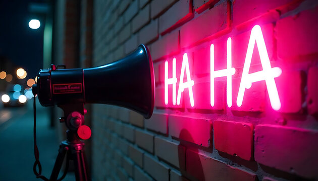 April Fools’ Day Megaphone, ‘HA HA’ Digital Display, April Fools Joke,  prank, Greeting Card, 1st April poster, header for website, April Fool's Day social media post, created with generative ai
