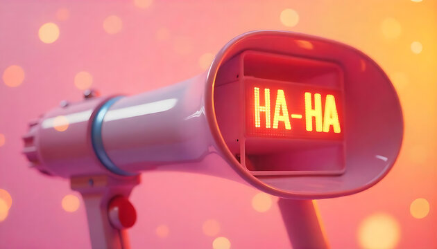 April Fools’ Day Megaphone, ‘HA HA’ Digital Display, April Fools Joke,  prank, Greeting Card, 1st April poster, header for website, April Fool's Day social media post, created with generative ai