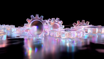 Poster - Iridescent Glass Gears Reflecting Light Beautifully