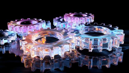 Poster - Illuminated Glass Gears Intermeshing in Complex Arrangement