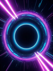 Wall Mural - Abstract background flight through neon light wormhole subspace tunnel loop