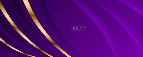 Poster - 3D purple luxury abstract background overlap layer on bright space with golden curved lines decoration. Modern graphic design element cutout shape style concept for web, flyer, card, or brochure cover