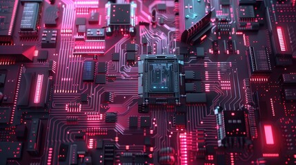 3d vector illustration of a computer chip on a circuit board, showcasing modern semiconductor techno