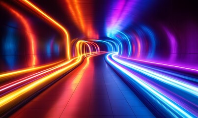 Poster - Futuristic Speed Tunnel with Vibrant Neon Light Trails and Dynamic Motion