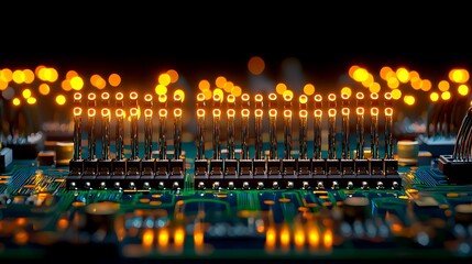 Poster - Close-up view of illuminated circuit board with glowing connections and intricate patterns
