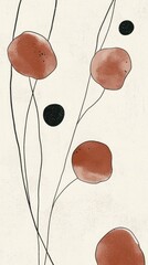 Canvas Print - Floral design; Red flower illustration with black circles over beige background for decorative use