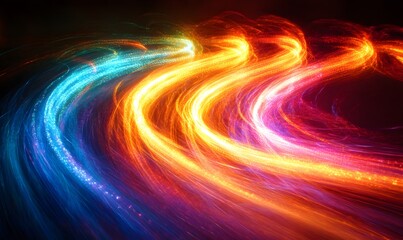 Poster - Abstract glowing light trails with vibrant colors on a dark background
