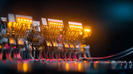 Poster - Close-up view of illuminated electronic components in a dark environment showcasing technology