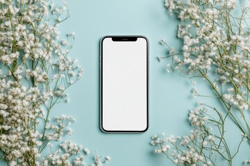 Poster - Blank screen phone on wedding background mockup. White blank screen phone wedding invitation mockup. Wedding Stationery Mockup