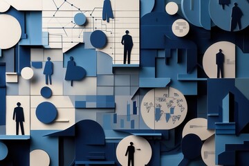 Poster - Symbolizing political analysis through layered paper art with sophisticated charts and silhouettes in structured design Generative AI