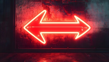 Poster - Red Neon Double Arrow Sign on Grungy Wall