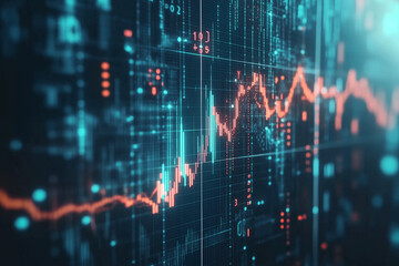 Aufkleber - computer screen shows a graph with red and blue lines. The graph is showing a downward trend, which could indicate a decrease in value or a negative outcome. Scene is one of concern or worry