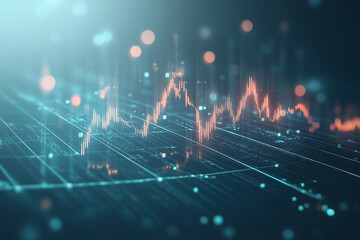 Aufkleber - blue and orange line graph with many dots and lines. The graph is abstract and has a futuristic feel to it