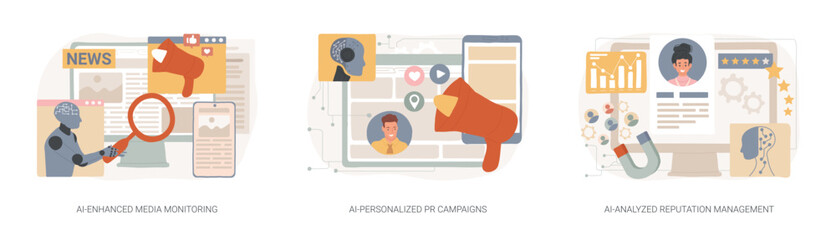 Poster - AI in Public Relations abstract concept vector illustrations.