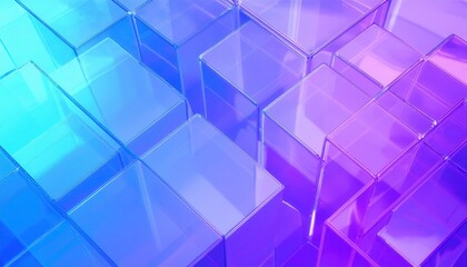Leinwandbilder - futuristic transparent cube structure with neon gradient lighting, abstract digital background for technology and innovation

