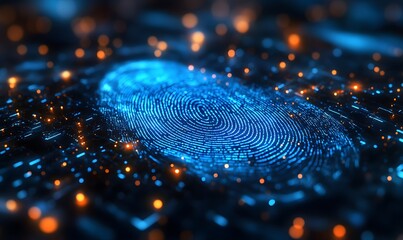 Poster - Digital Fingerprint Security with Abstract Glowing Elements and Technology Design