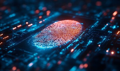 Poster - Biometric Fingerprint Scan on Futuristic Circuit Board for Security