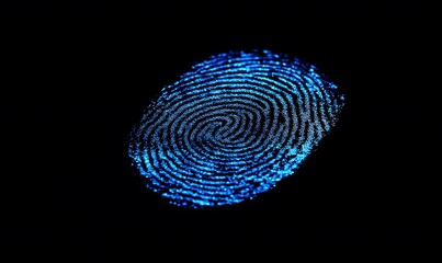 Poster - Glowing Blue Fingerprint on Black Background - Secure Identification
