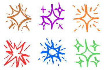Wall Mural - sparkling star crayon chalk drawing vector set