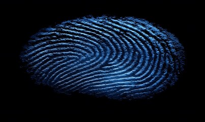 Poster - A Detailed Blue Fingerprint Macro View on Dark Background Identity Concept