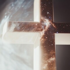 Aufkleber - Christian-themed vector background featuring a radiant cross against a stunning cosmic universe, symbolizing faith and spirituality.

