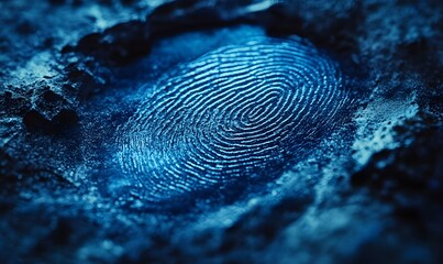 Poster - Intricate Blue Fingerprint Detail on Textured Surface Revealing Identity