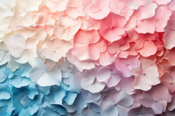 Poster - A gradient of pastel hydrangeas, transitioning from cool blues to warm pinks.