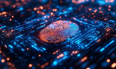 Poster - Digital fingerprint on circuit board glowing with futuristic security concept