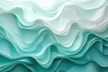 Poster - Abstract image of layered teal and white fabric creating a wave-like pattern.