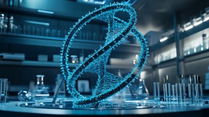 Poster - a futuristic biotech lab using gene editing tools for medical advancements