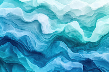 Poster - Abstract art depicting flowing, wavy patterns in shades of blue and teal, resembling fabric or water.