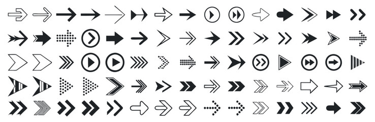 Poster - black and white Comprehensive Collection of Various Arrow Symbols and Directions icons set vector