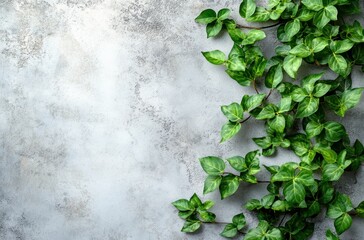Poster - Green Ivy Leaves on Textured Gray Background, Natural Freshness, Organic Vibes, Home Decor Inspiration, Tranquil Botanical Aesthetic for Design Projects