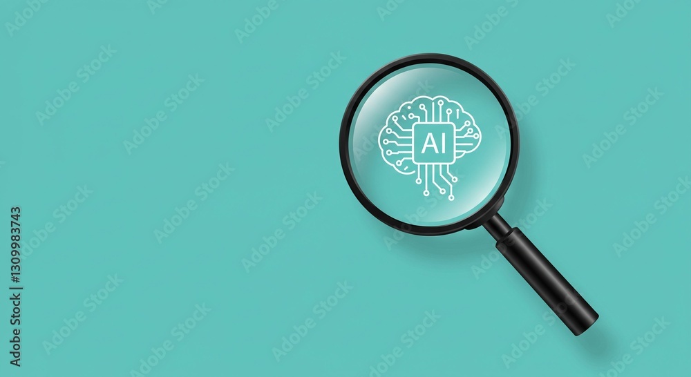 Foto de Stock Ai brain under magnifying glass. Artificial intelligence ...