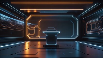 Poster - Futuristic control room with glowing interfaces and sleek design in a high-tech environment