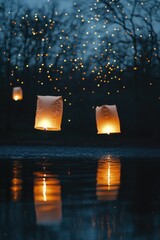 Wall Mural - paper lanterns floating water