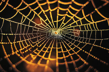 Poster - Intricate spiderweb glistening with morning dew, a mesmerizing display of nature's artistry.