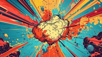 Poster - colorful explosion graphic with vibrant rays and dynamic bursts in a swirling modern art style