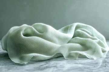 Aufkleber - Draped sage green fabric, soft and delicate, showcasing texture and subtle folds.